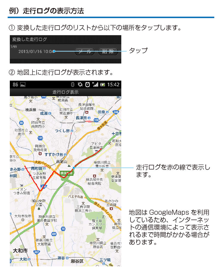 走行ログの表示方法